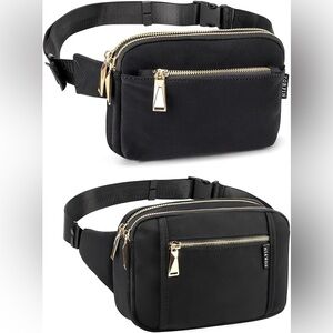 Zorfin Unisex Black Belt Bag with Gold Zippers
